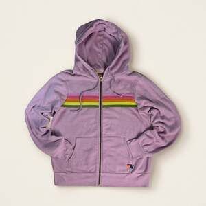 Aviator Nation 5 Stripe Zip Hoodie Mauve Pink Green Unisex L